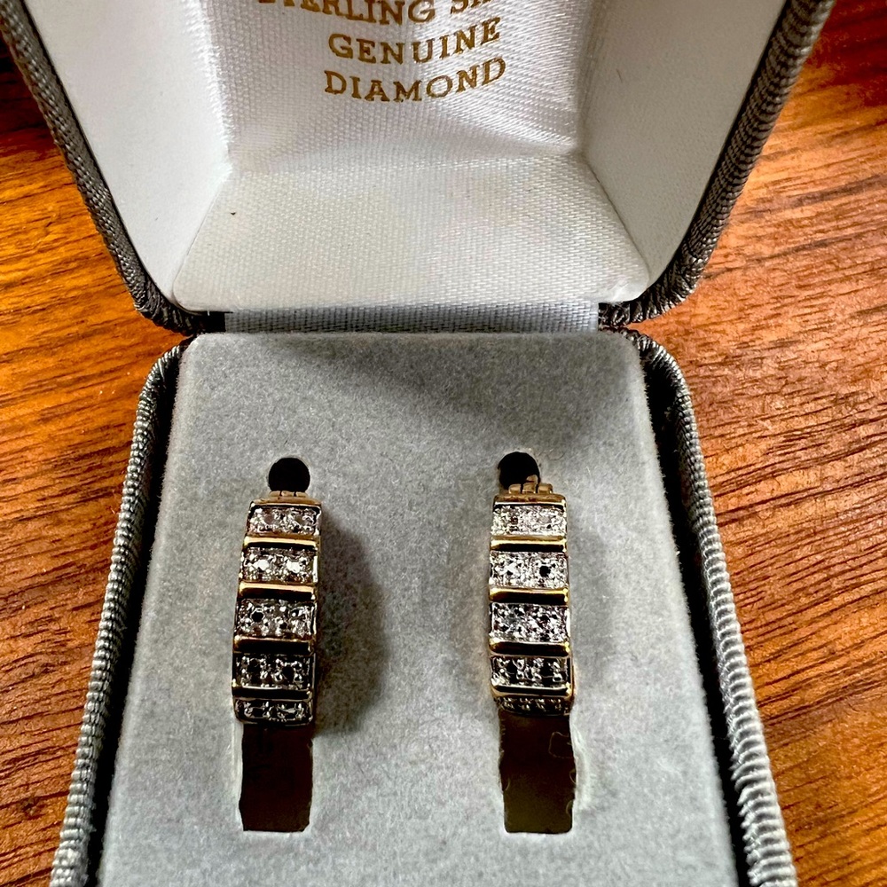 18k gold over sterling silver w/diamond pierced earrings